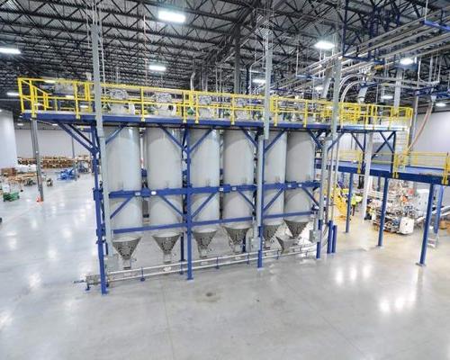 In-line silos inside Farmer Brothers roasting facility